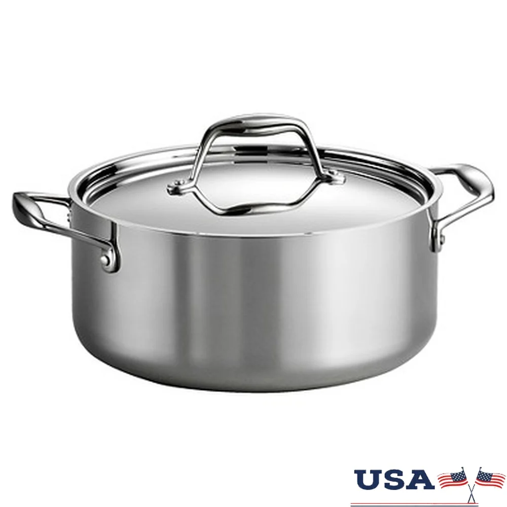 

Gourmet Tri-Ply Clad Induction-Ready Stainless Steel 5QT Covered Dutch Oven Dishwasher Oven Safe Ideal Home Professional Cooking