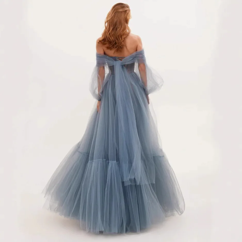 2025 ثوب زفاف شبكي بكتف واحد وأكمام طويلة مع فستان تنورة كاملة #2