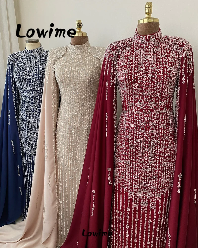 

2024 Elegant Beaded Dubai Cape Sleeve Evening Dresses Bespoke Occasion Dresses Custom Made Robe De Soirée Engagement Party Dress