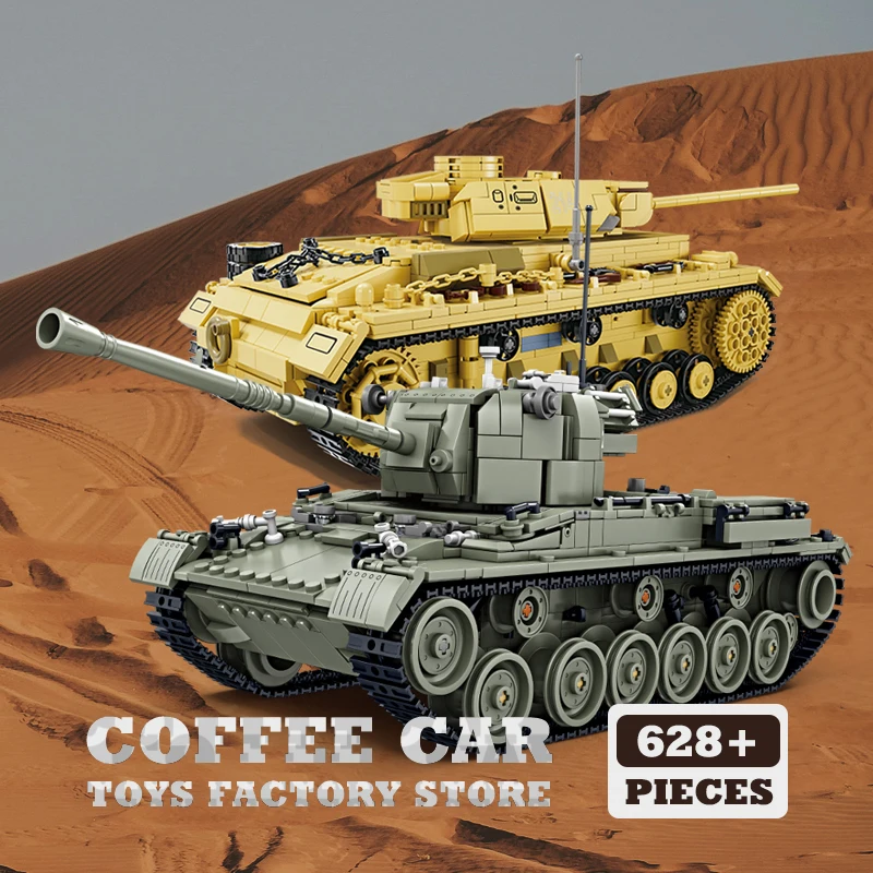 

WW2 Military MOC Bricks Sets M47 Medium Tank Puzzle Toys Railway Gun Building Blocks Armored Vehicle Model Adult Kids Boys Gifts