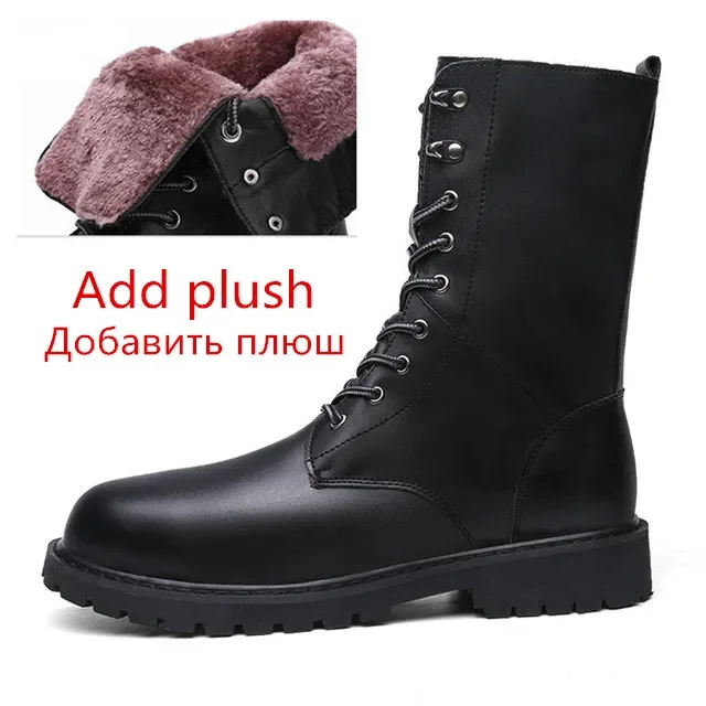 Botas de moto de talla grande para hombre, zapatos cálidos de cuero impermeables, calzado táctico de vaquero, zapatos casuales de invierno