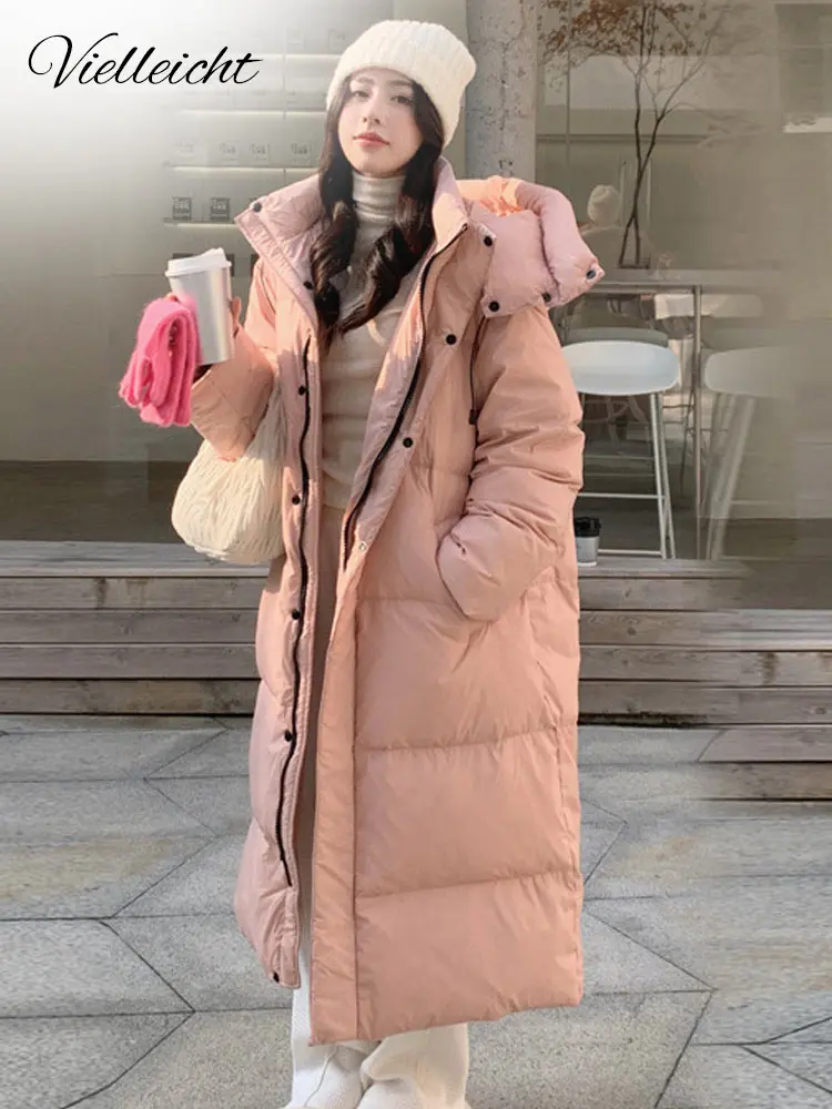 Vielleicht New Solid Color X-Long Straight Winter Coat Women Parkas Clothes Casual Hooded Warm Winter Jacket Female Outerwear