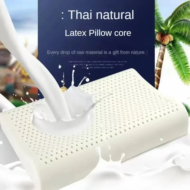 Natural latex pillow, ergonomic neck support pillow, relieves neck pain, breathable bed pillow for side/supine/prone lying