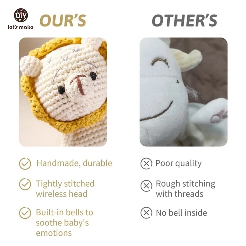 1Pc Baby Toy Handmade Crochet Rattle Plush Dolls Cartoon Animal Elephant Stuffed Toys Soothing Baby Sleeping Kids Christmas Gift