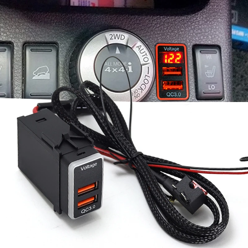 

QC 3.0 QuickCharger Dual USB Phone Adapter Port LED Digital Voltmeter For Nissan