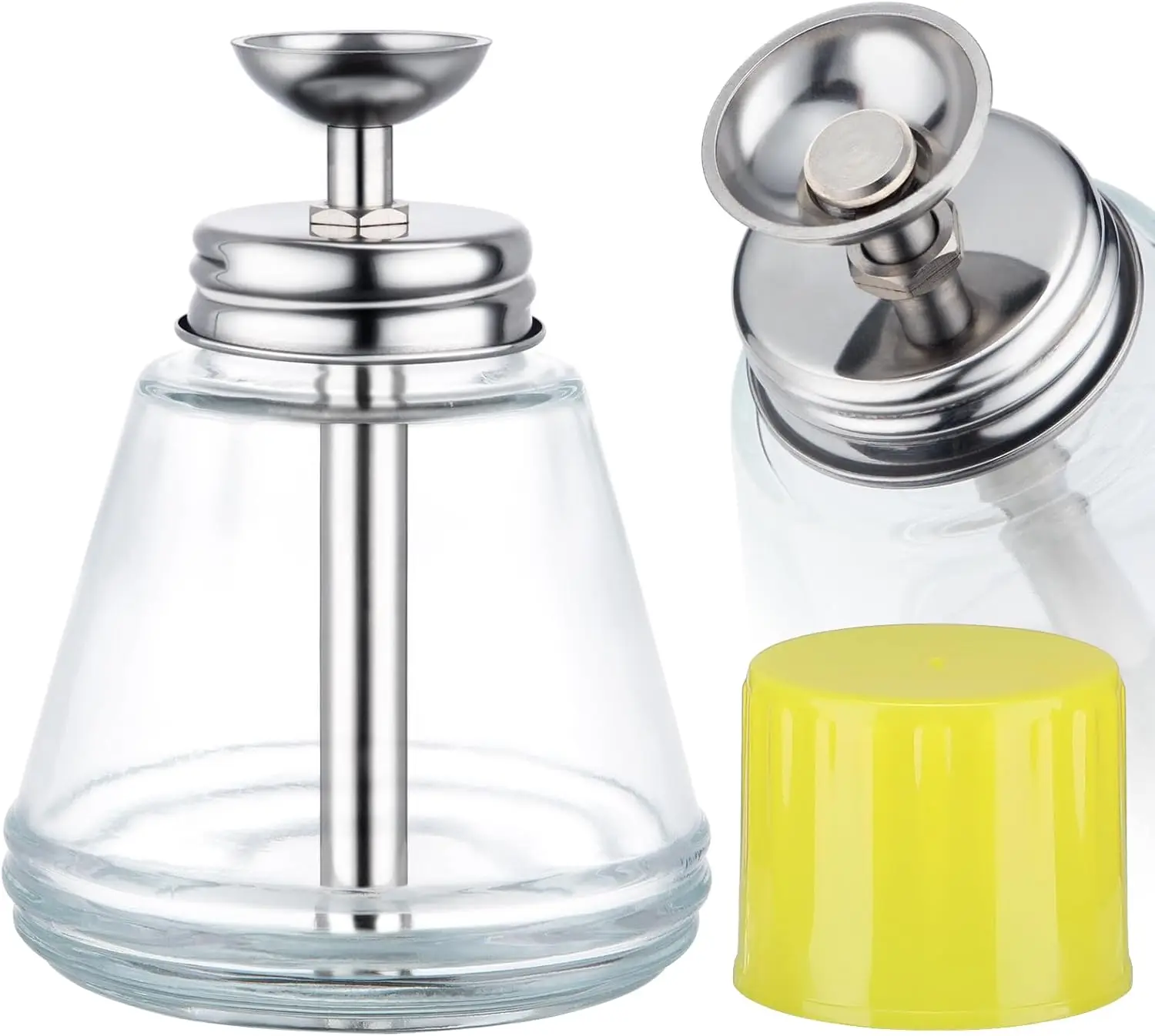 180ml Transparent Acetone Pump Dispenser with Lid, Tapered Glass Alcohol Dispenser, Press-Type Nail Polish Remover Pump, for Cosmetic Removal, Leak-Proof Press Glass Bottle for Cosmetics