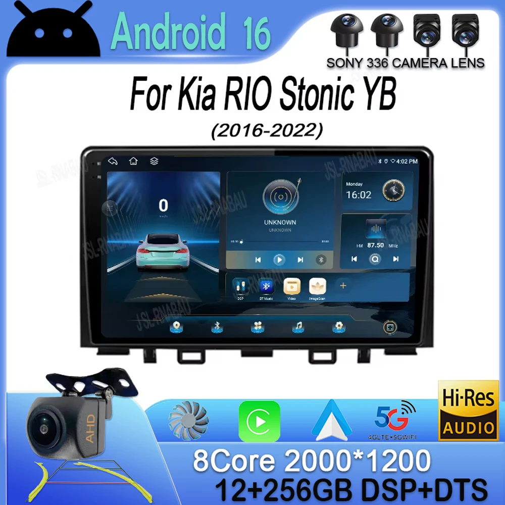 Android 16 Carplay Auto Car Radio For Kia RIO Stonic YB 2016 2017 2018 2019 2020 2021 2022 GPS Multimedia Video Player Stereo BT