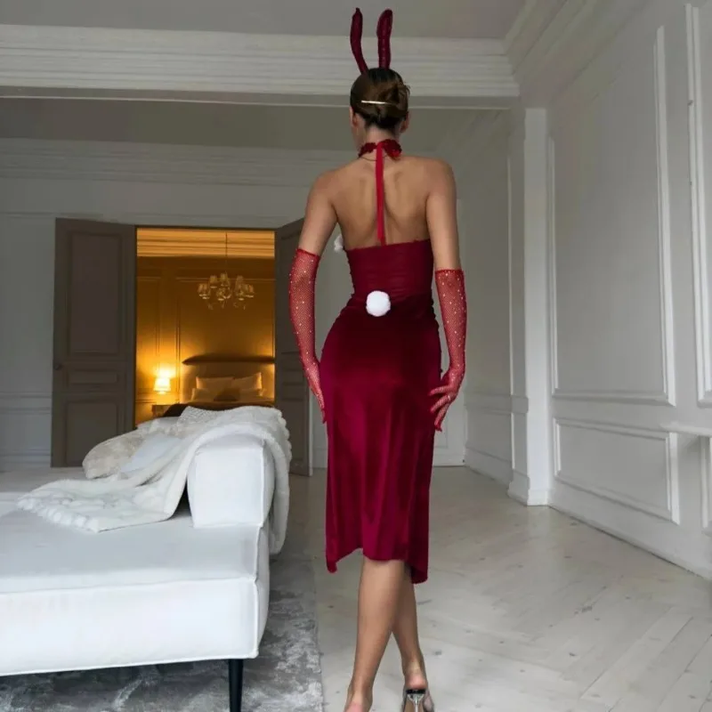 Toucheart-traje de conejito erótico de Navidad para pijama de uniforme de coqueteo de terciopelo Sexy, ropa interior íntima seductora