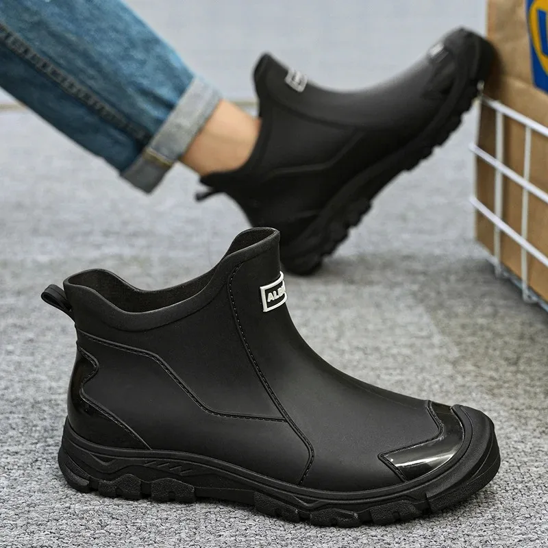 Men's Ankle Rain Boots Outdoor Waterproof  Men Rain Shoes Anti-Slip Wear-resistant Men Kitchen Water Shoes Fishing Rubber Shoes