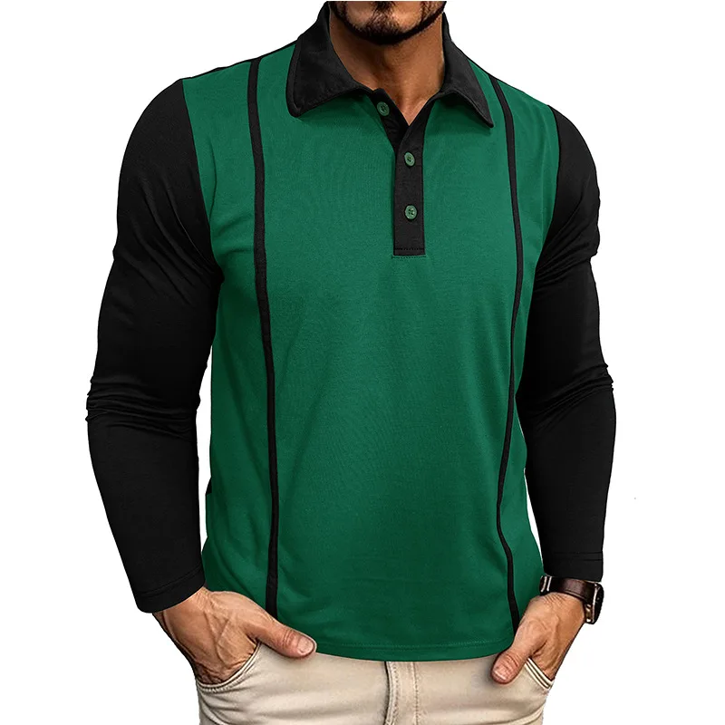 

New Cotton Men's Polo Shirts Luxury Long Sleeve Contrast Color Spring Autumn Casual Male T-shirts Elasticity Casual Man Tees 3XL