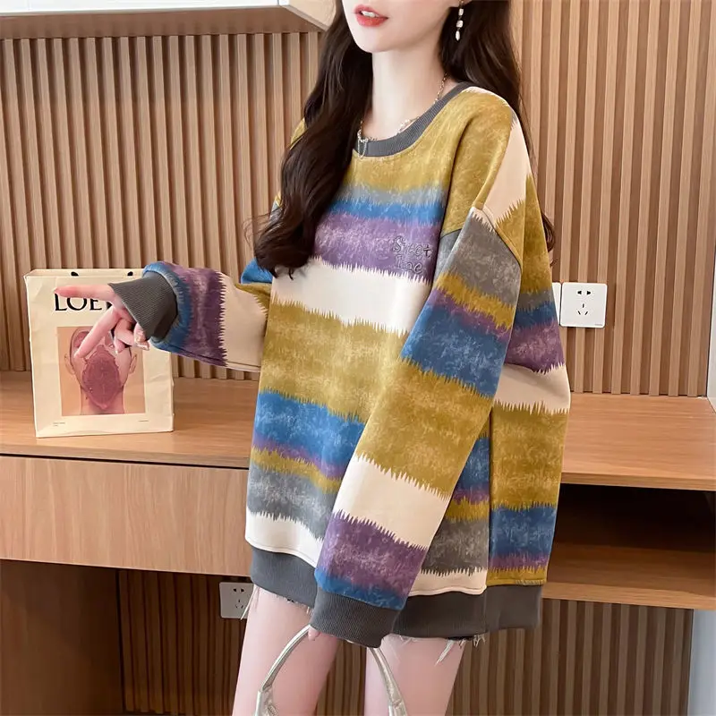 Gradient Striped Hoodie for Women Thin Design Loose Fit Tie Dye Top Trendy Outerwear