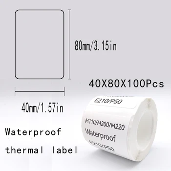 5pk E210 P50 Label Papier Sticker 40*80Mm 100 Stuks/Rol Witte Label Tape Waterdichte Tag Sticker Voor E210 Label Printer M110 M220
