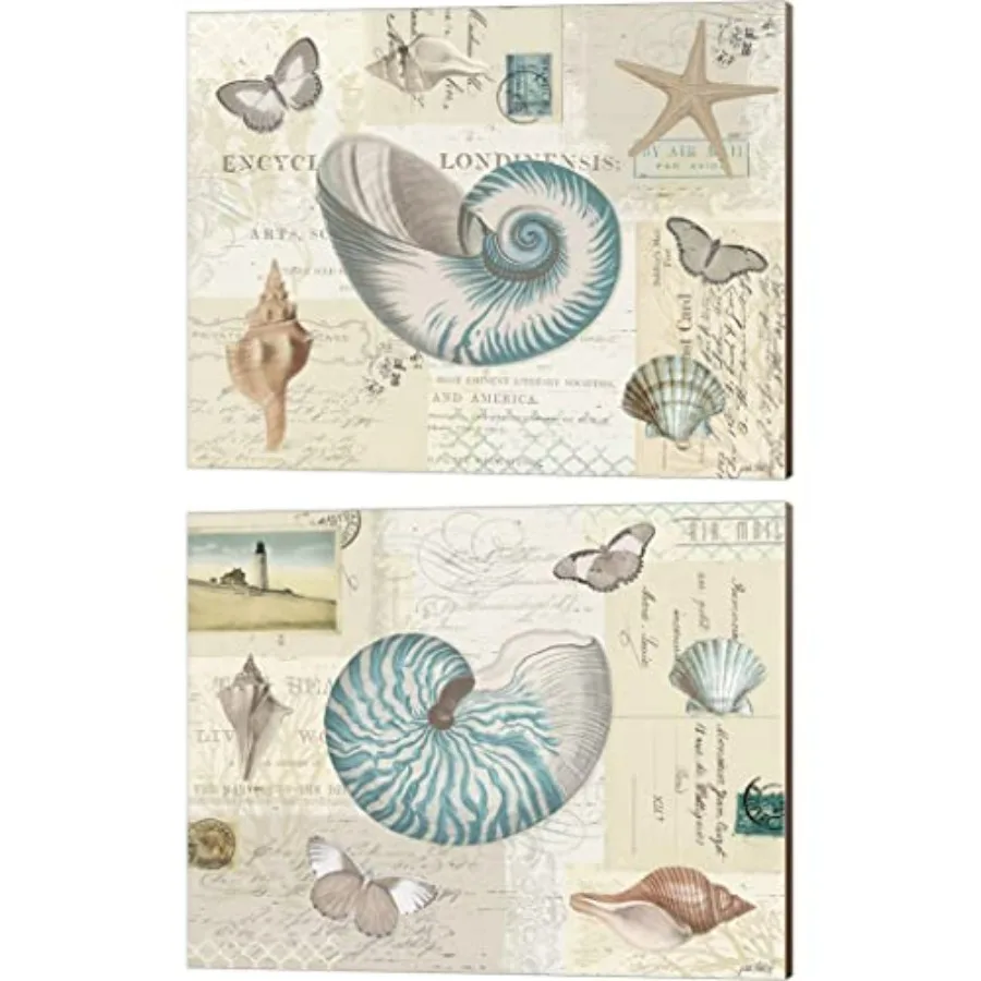 

Beach Wonders by Katie Pertiet 2 Piece Canvas Art Set 10 X 8 Inches Each Bathroom Art Ocean Blue and Sand Beige Waterproof Canv