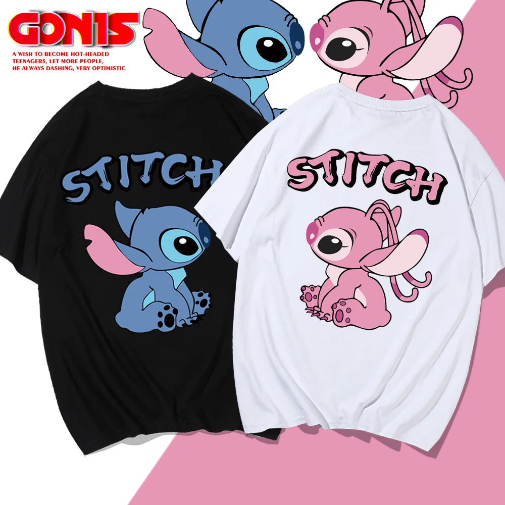 Stitch Short-sleeved T-shirt Summer Cartoon High School Student Casual Half-sleeve Boys Girls Anime Kawaii Cartoon