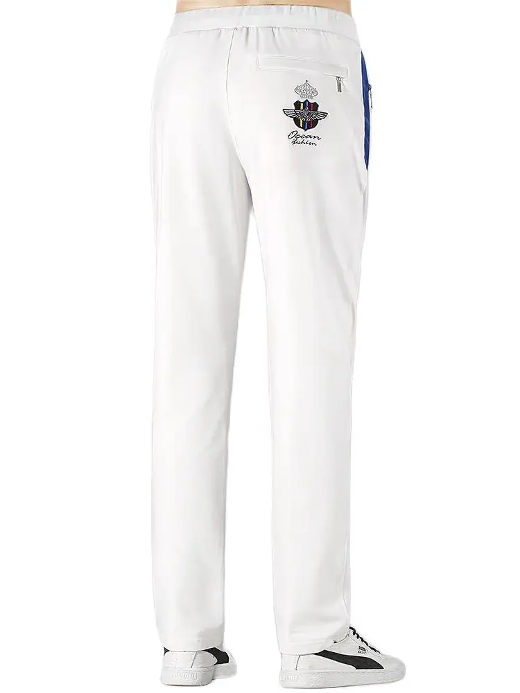 Pantalones deportivos blancos con cintura elástica para hombre, moda informal para todas las estaciones, entrenamiento, correr, pantalones de