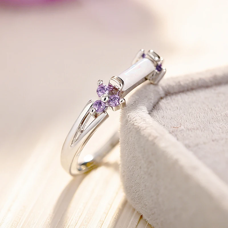 Huitan Elegant Purple CZ Thin Rings for Women Fresh Stylish Finger Accessories for Wedding Fashion Chic Gorgeous Party Jewelry