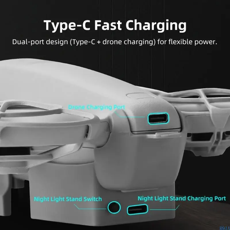R91AドローンアクセサリーランディングライトタイプC安定したナイトタイムのためのクイックチャージインストール写真