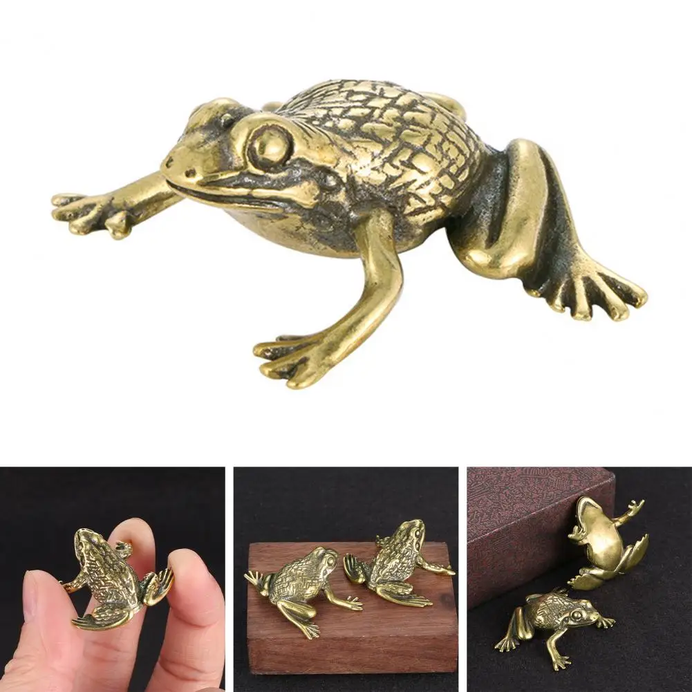 Brass Figurine Realistic Appearance Collectible Casting Vintage Desktop Mini Frog Copper Sculpture Office Decor