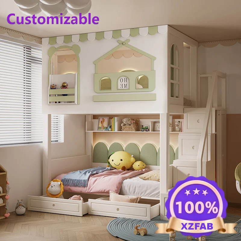 Factory Direct 2026 Full solid wood children's bed girl princess bed castle tree house with wide and high guardrail bunk