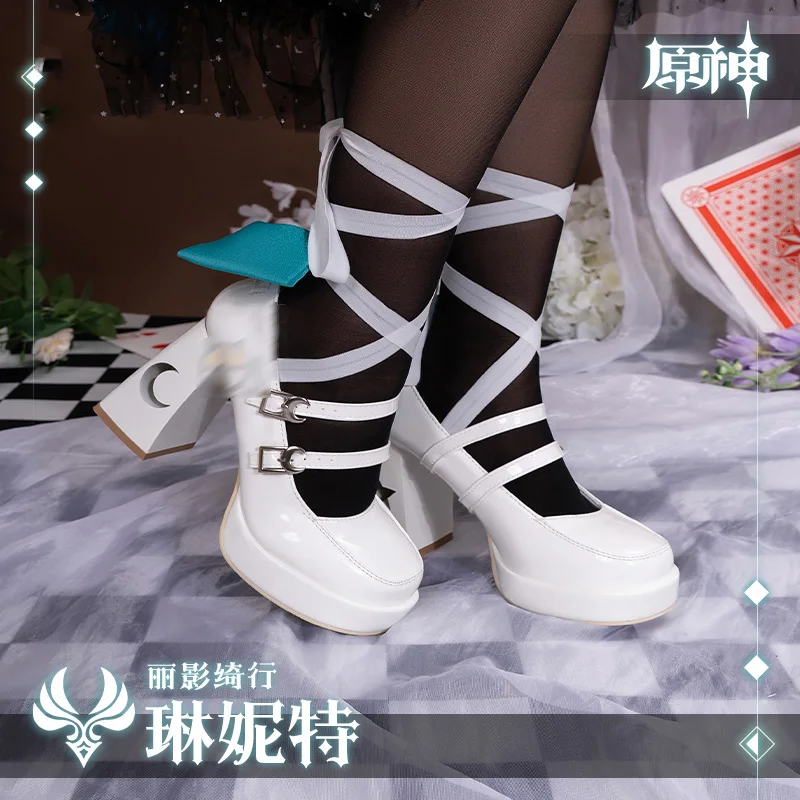 

Genshin Impact Fontaine magician Lynette Cosplay White Strap Shoes Female Cos Prop high heels Costume Shoes A