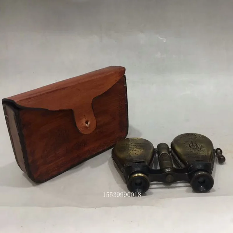 Antique Miscellaneous Backflow Pure Copper Nepal Double Tube Toad with Leather Box Telescope Smooth Sailing Craft Gift