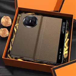 Genuine Cowhide Leather Litchi Flip Case for Huawei Mate X6 X5 X3 Window View Business Full Cover