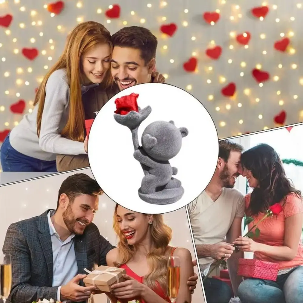 Kunstmatige beer met bloem standbeeld knielende positie decoratie massaal dier beer beeldje handwerk model