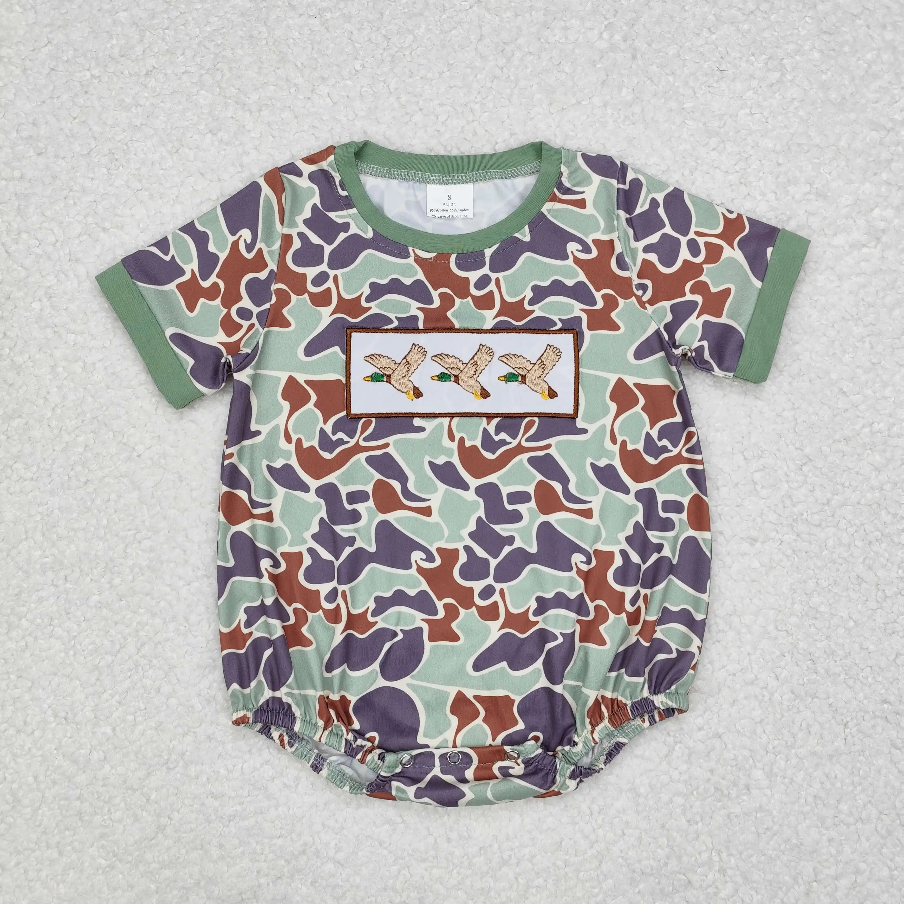 Wholesale Baby Boy Short Sleeves Newborn Toddler Green Embroidery Fishing Bubble Daddy Romper Kids Children Infant Jumpsuit