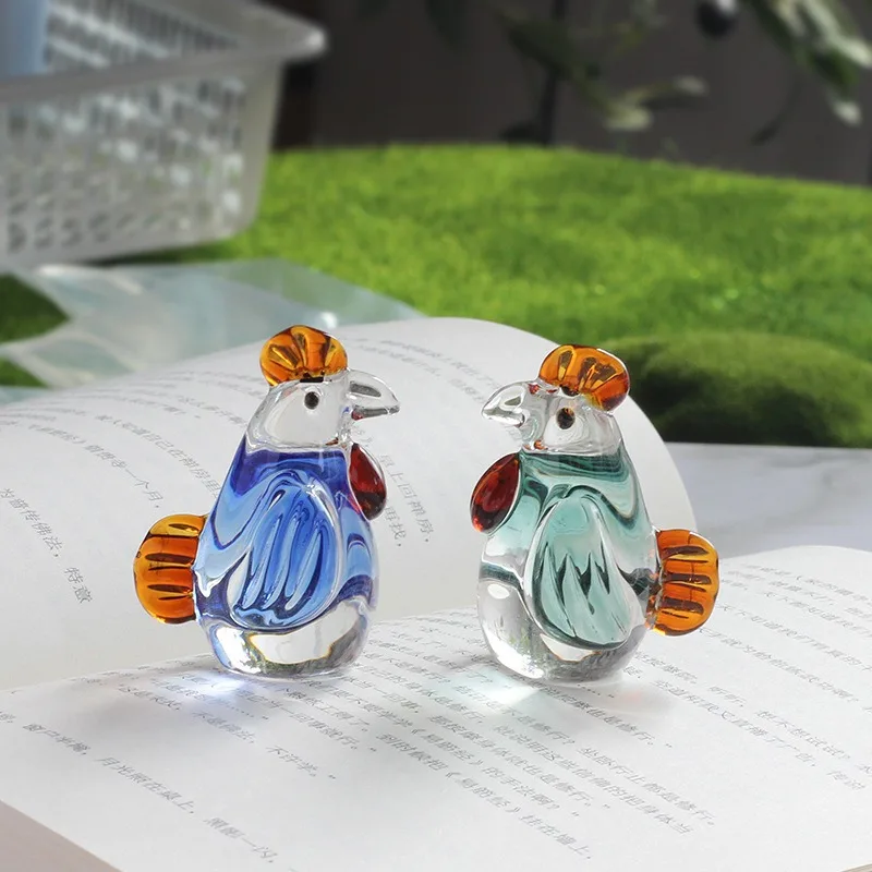 Handcrafted Crystal Glass Animal Chicken Artifact Handcrafted Home Decor Ornament Colored Glaze Animal Figurines Room Decoration