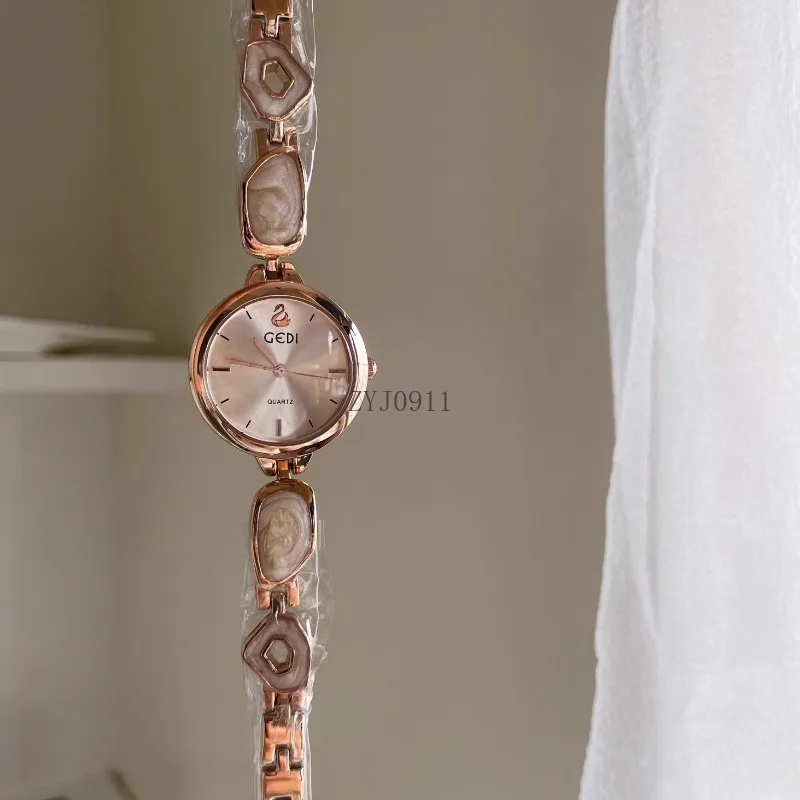 Milk tea color bracelet watch simple temperament small round watch versatile workplace girls quartz watch