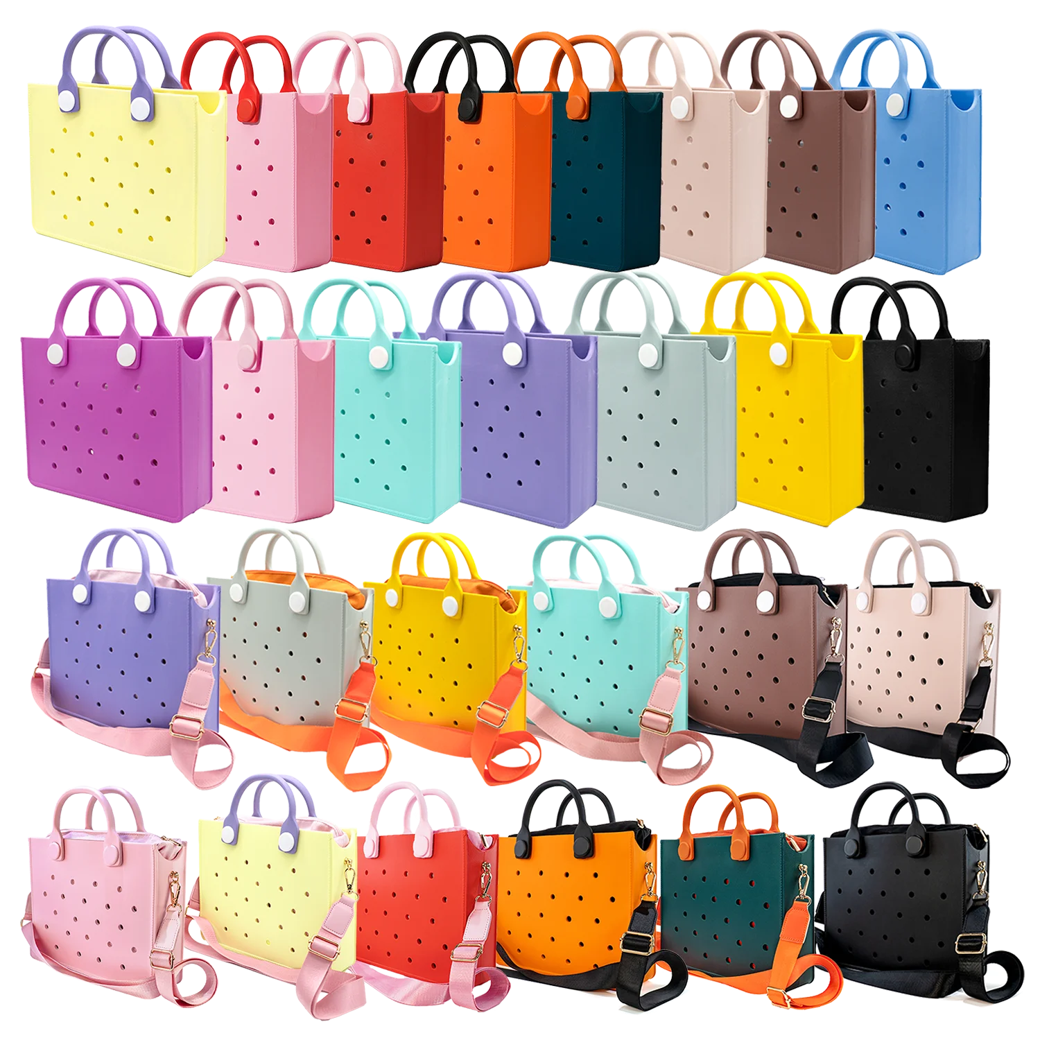 The orange guy New Light Yellow Red Pink Women Fashion Punched Handbag Fit Charms Travel Tote Bag EVA Outdoor Beach Bags
