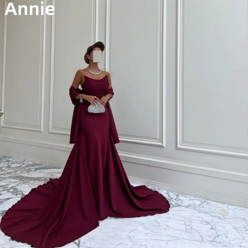 

Annie Red Prom Dresses Luxurious satin arabic Prom Dress 2024فساتين السهرة Formal Occasions Strapless long tail Party Dresses