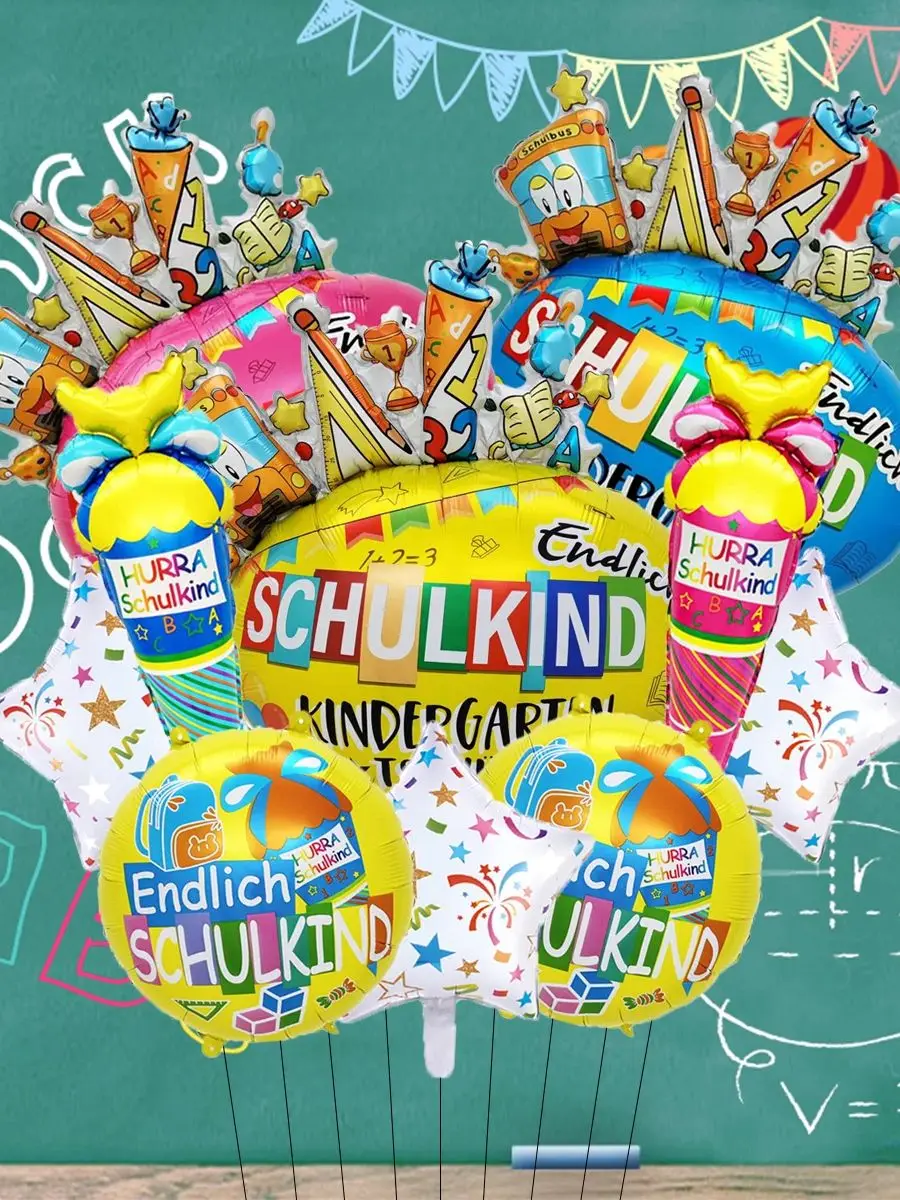 10 Stück Deutscher Buchstabe Schulkind Back to School Luftballons Set Eiscreme Hurra Schulkind Schwarz zur Schule Dekorationen