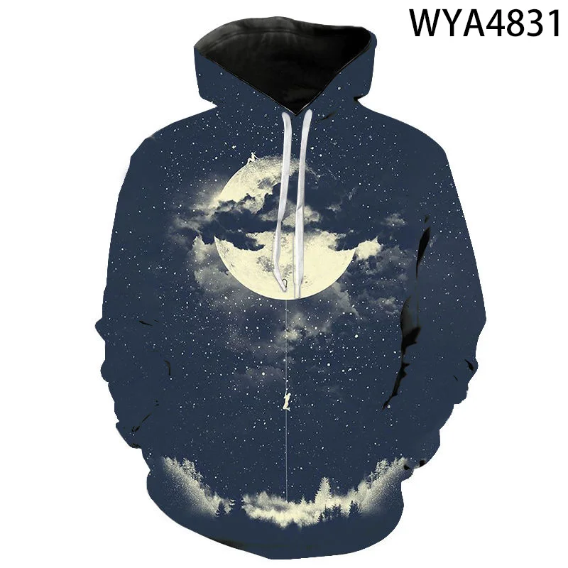 New fashion casual boys and girls Cosmic space earth 3D printed hooded sweater men's women's long-sleeved street style jacket