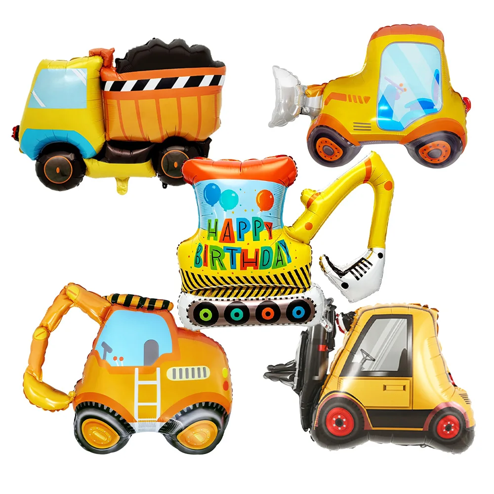 5 Stück Baufahrzeuge Party Ballondekoration Bagger LKW Gabelstapler Folienballon Jungen Baufahrzeuge Geburtstagsparty Dekoration