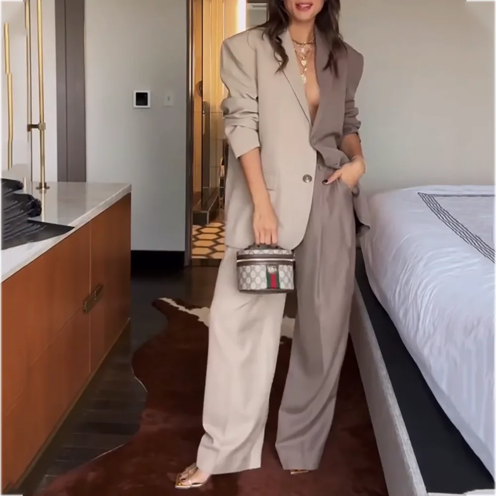 

Latest Design Women's Suit Set Two Piece(Jacket+Pants) Contrast Color Straight Single Breasted Elegant Lady Casual Outfit