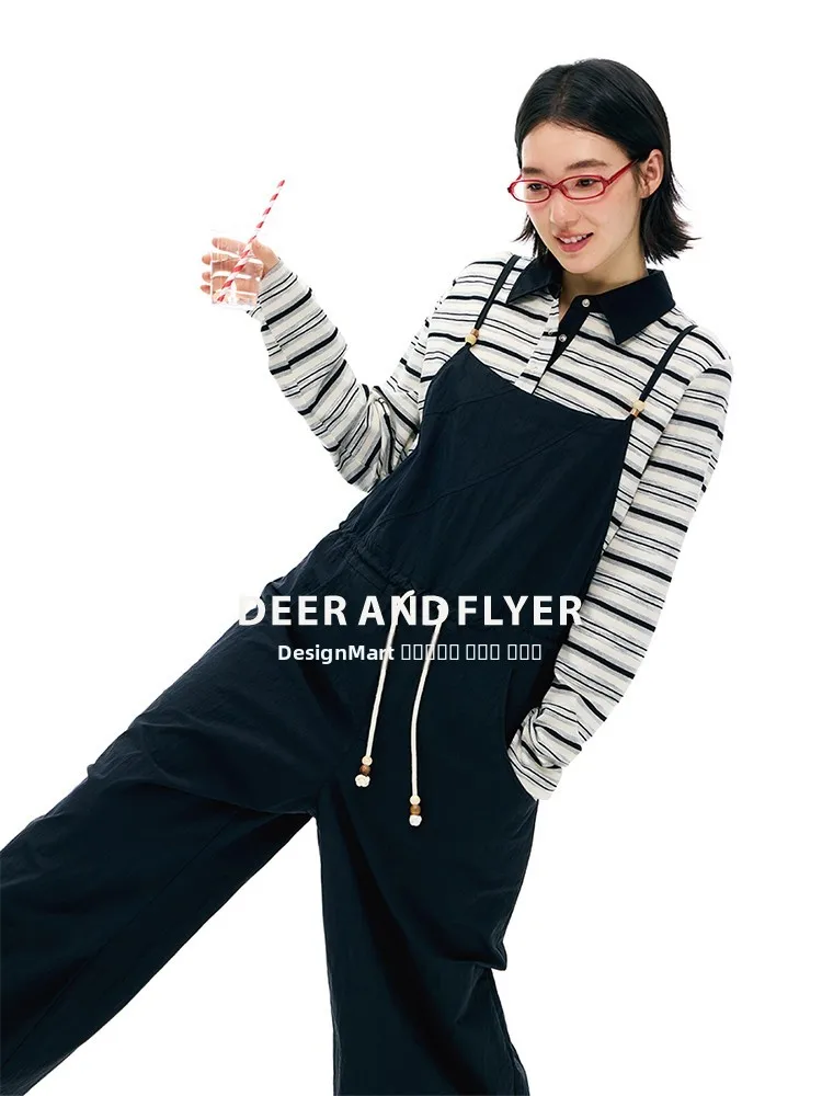 

Adjustable Dual Color Beaded Handmade oulder Pants High Waist Cotton Blend Japanese Sle Casual Straight Leg Trousers