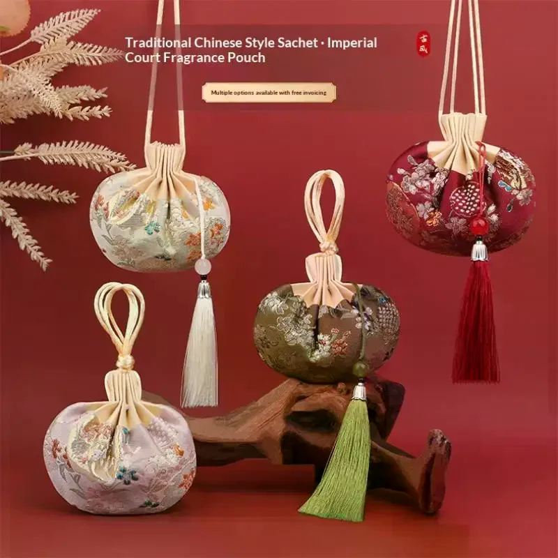 Multi Color Tassel Flower Pattern Drawstring Cloth Hanging Decoration Chinese Style Storage Bag Empty Sachet Purse Pouch
