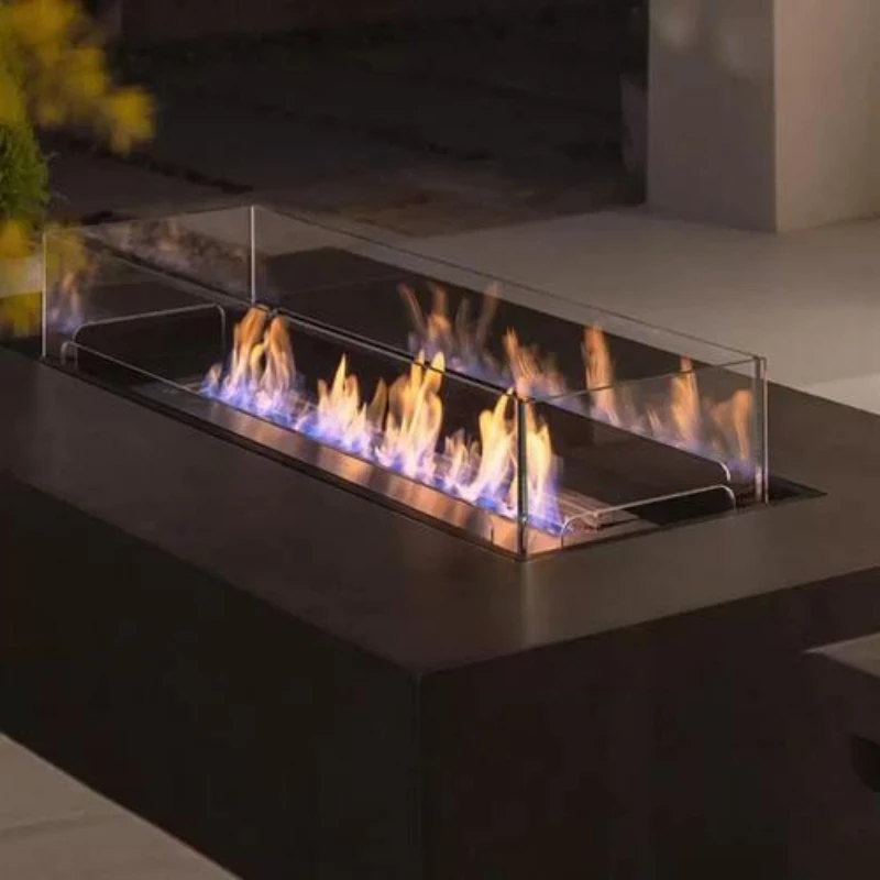 tuya wifi bio kamin  electric ethanol fireplace rectangular bioethanol burner stainless steel fire insert
