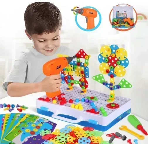 

Educational STEM Toy for Boys Electric Drill Mosaic Puzzle Set Building and Learning Fun with Creative Construction Activities