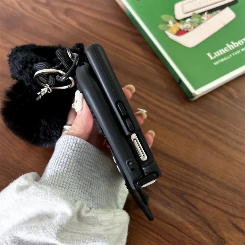 Cartoon Black Phone Case for Samsung Galaxy Z Flip 6 5 4 3 Protective Back Cover for ZFlip4 ZFlip5 ZFlip6 Case