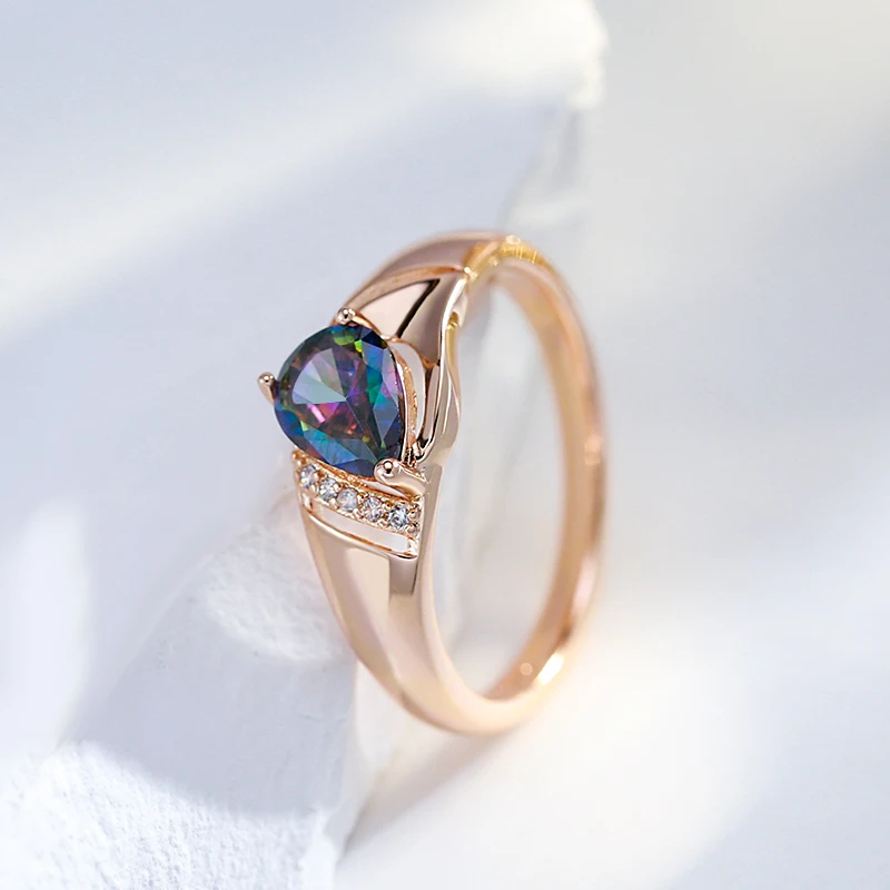 Kinel New 585 Rose Gold Color Bride Ring For Women Colorful Natural Zircon Wedding Accessories Vintage Daily Jewelry