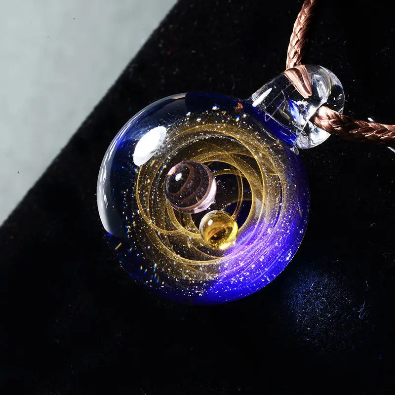 Cosmic Coloured Glaze Starry  Sky Glass Ball Pendant Creative Birthday Gifts For Male And Female Couples Men\'s Necklace