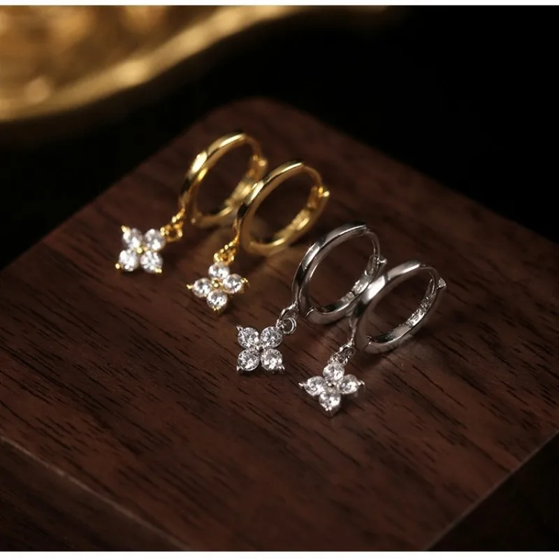 925 فضة ليف أقراط للنساء الموضة العصرية استرخى كريستال زركونيا الأطواق أقراط هيبوالرجينيك مجوهرات هدايا #2