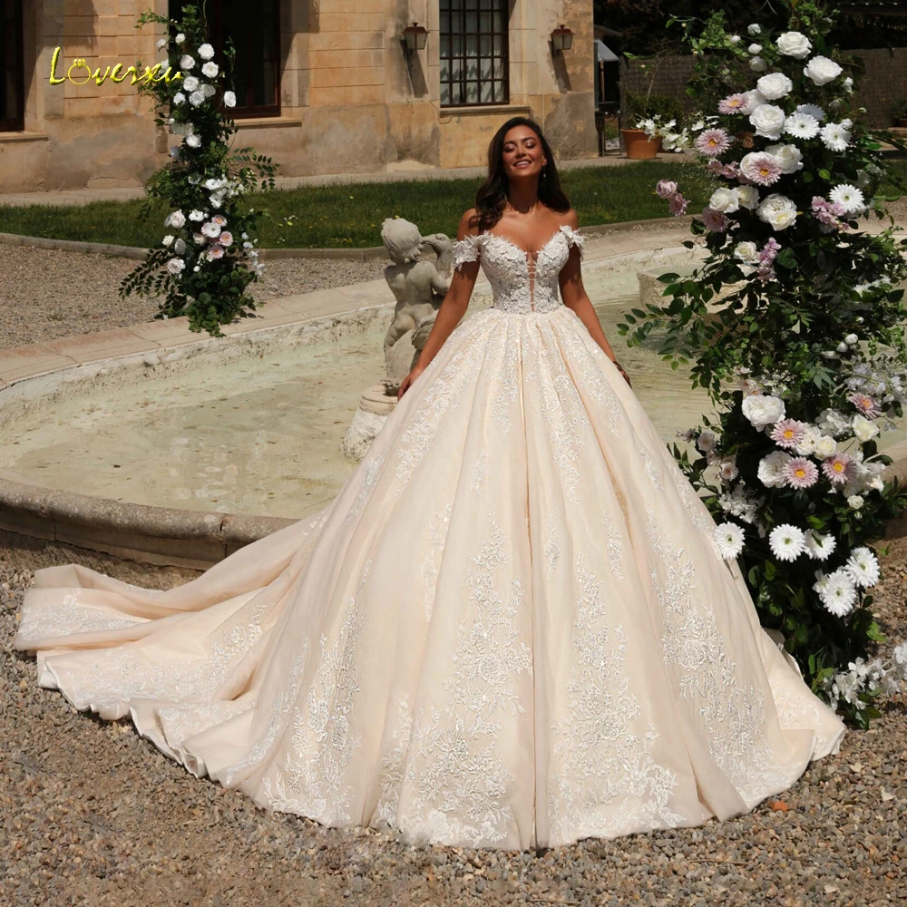 Loverxu Ball Gown Princess Wedding Dresses Sweetheart Off The Shoulder Vestido De Novia Lace Appliques Custom Made Bridal Gown