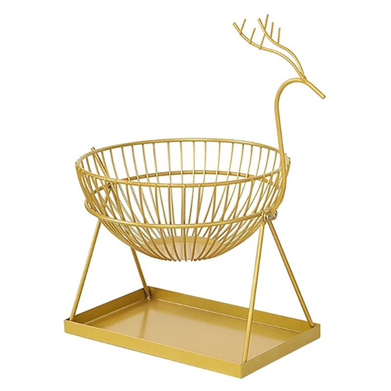 

AT35 Elk Fruit Drain Basket Wrought Iron Double Layer Fruit Basket Nordic Creative Vegetable Storage Rack