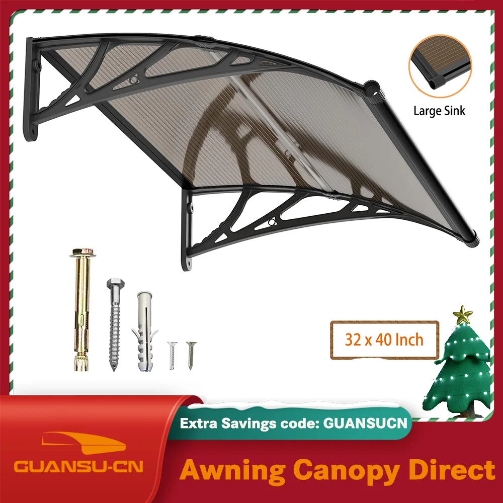 

30" x 40" Window Awning Door Canopy Exterior with Separate Drainage Sink for Door Entrance Rain UV Cover Canopy