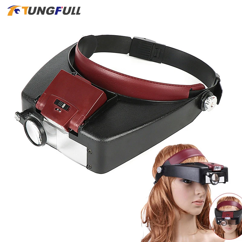 Loupe Microscope lumière LED 10X Loupe de style casque, bande de sauna, Loupes Lupas Con Luz Utilisation pour la lecture ou la réparation