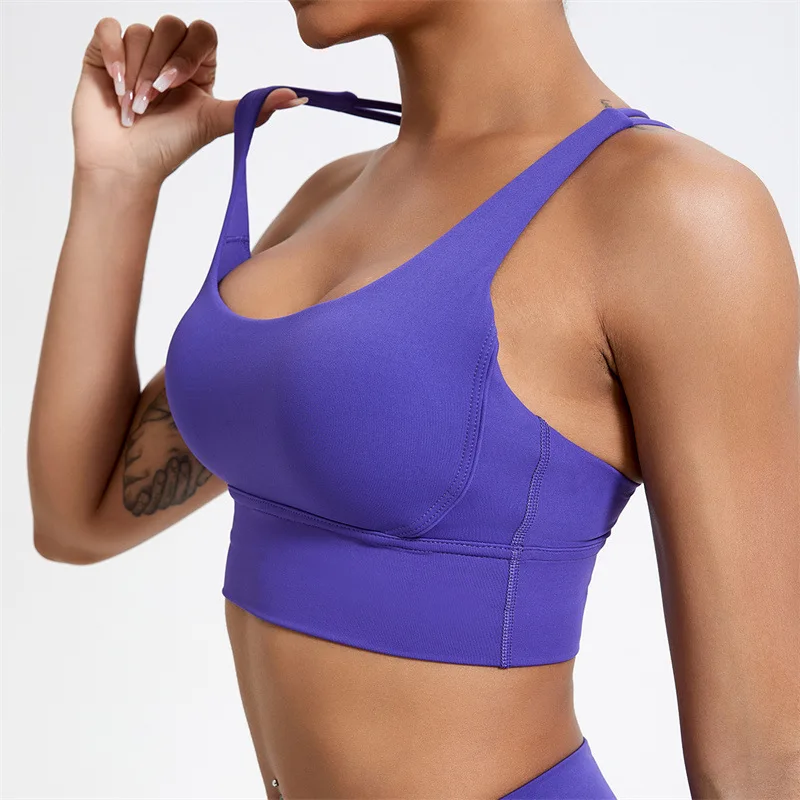 LezyanXR Naked Sling Bra Fitness Sports  Running Vest Shockproof Gathering Elastic Yoga Underwear for Women Gym Clothing