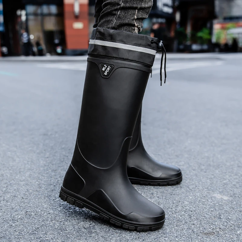 

Мужские резиновые сапоги на подкладке Fce, водонепроницаемые противоскользящие сапоги до икры с высокой икр, водонепроницаемые износостойкие резиновые сапоги